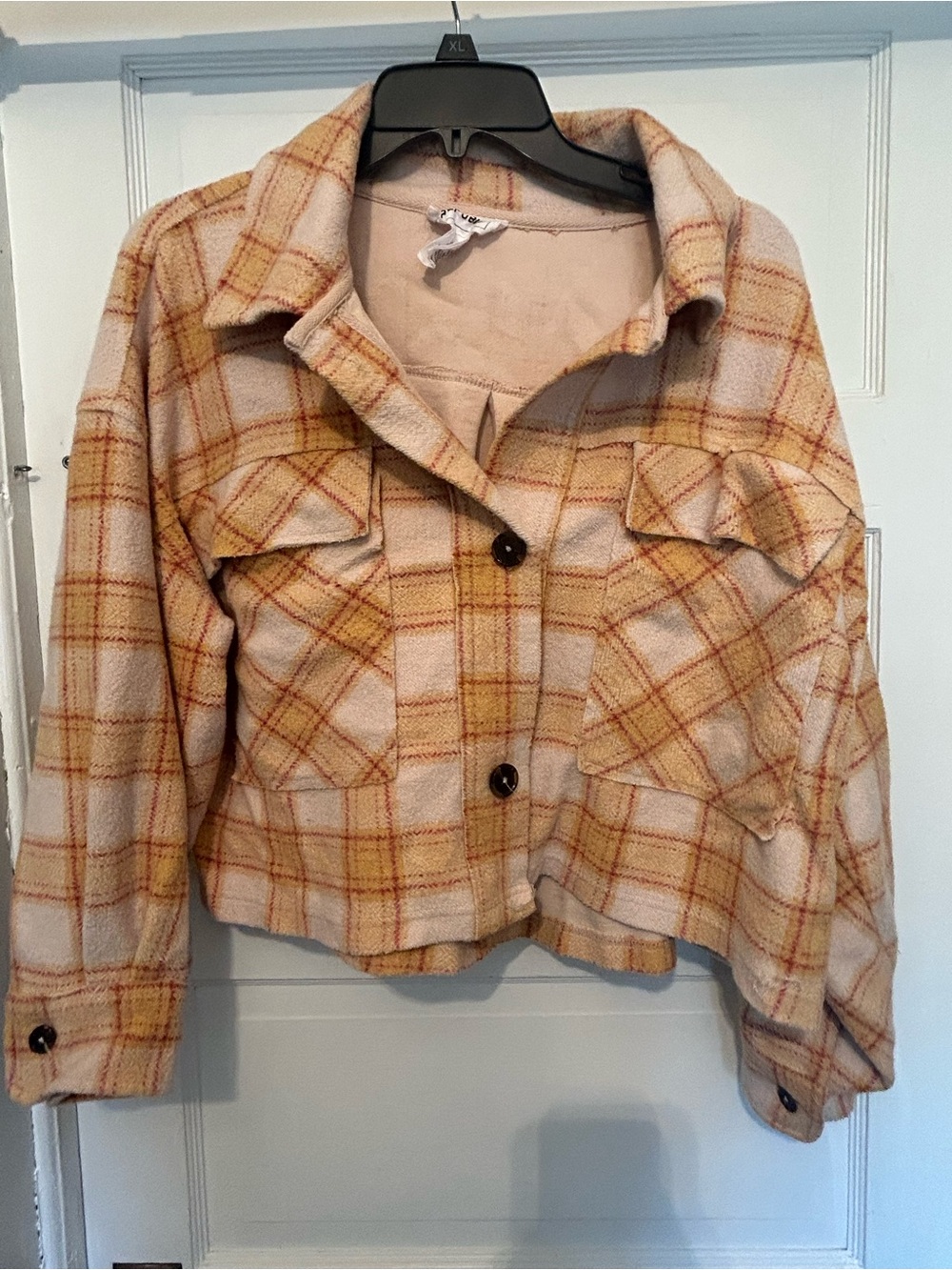 Plaid Shacket Jacket in Cream and Mustard cropped